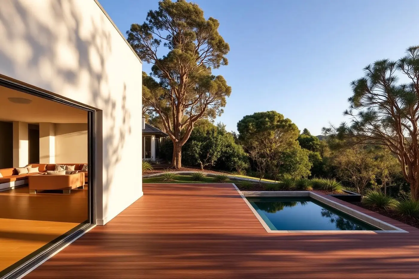 A refined contemporary residence with a considered garden and pool
